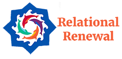 A blue and orange logo with the words " relationship renewal ".